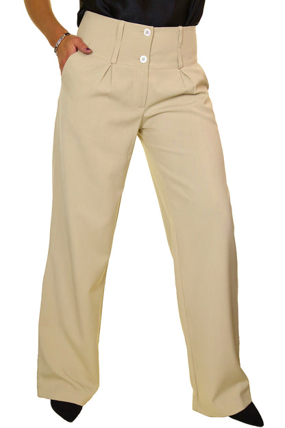 Ladies Wide Leg Smart Trouser Beige