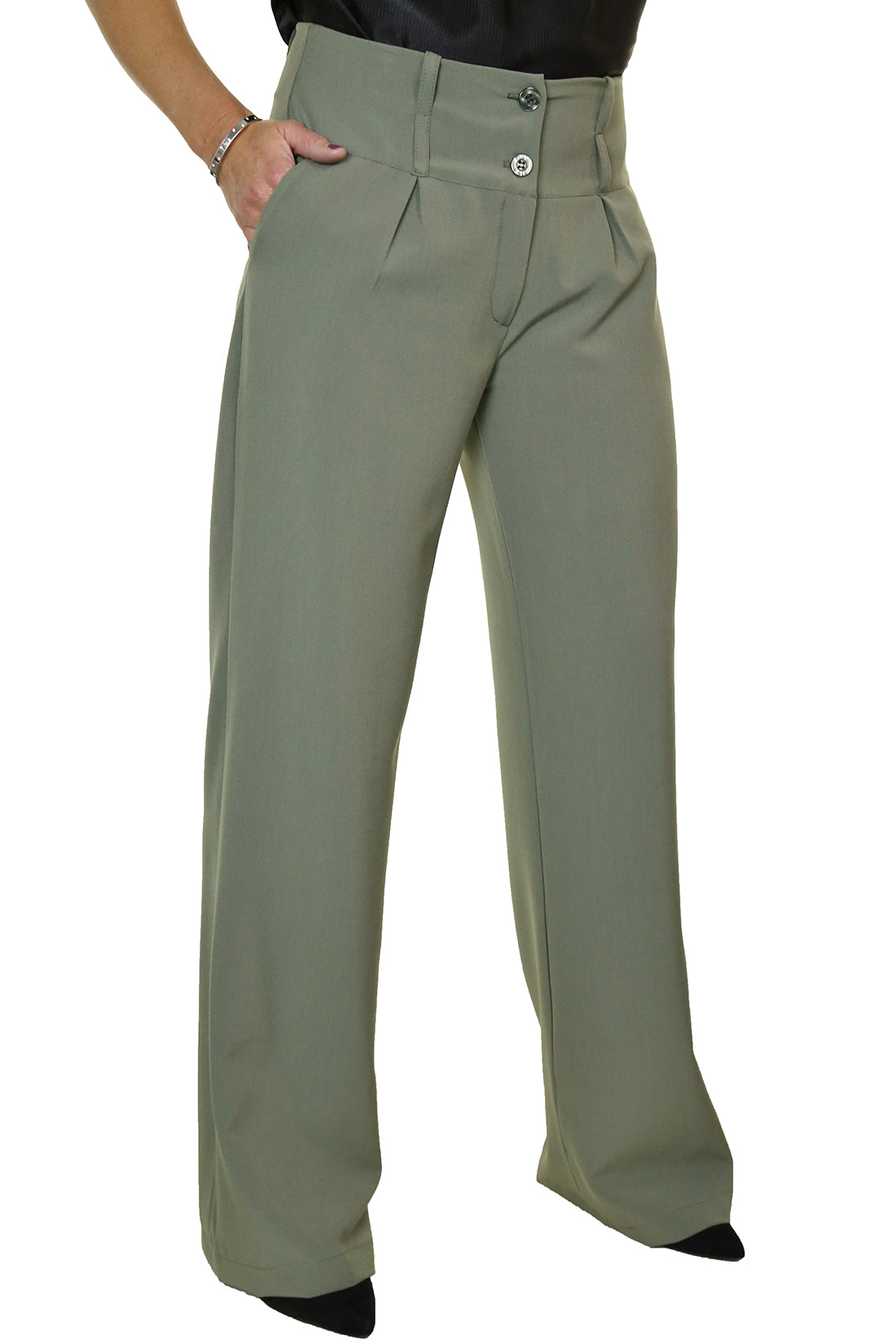 Ladies Wide Leg Smart Trouser Khaki Green