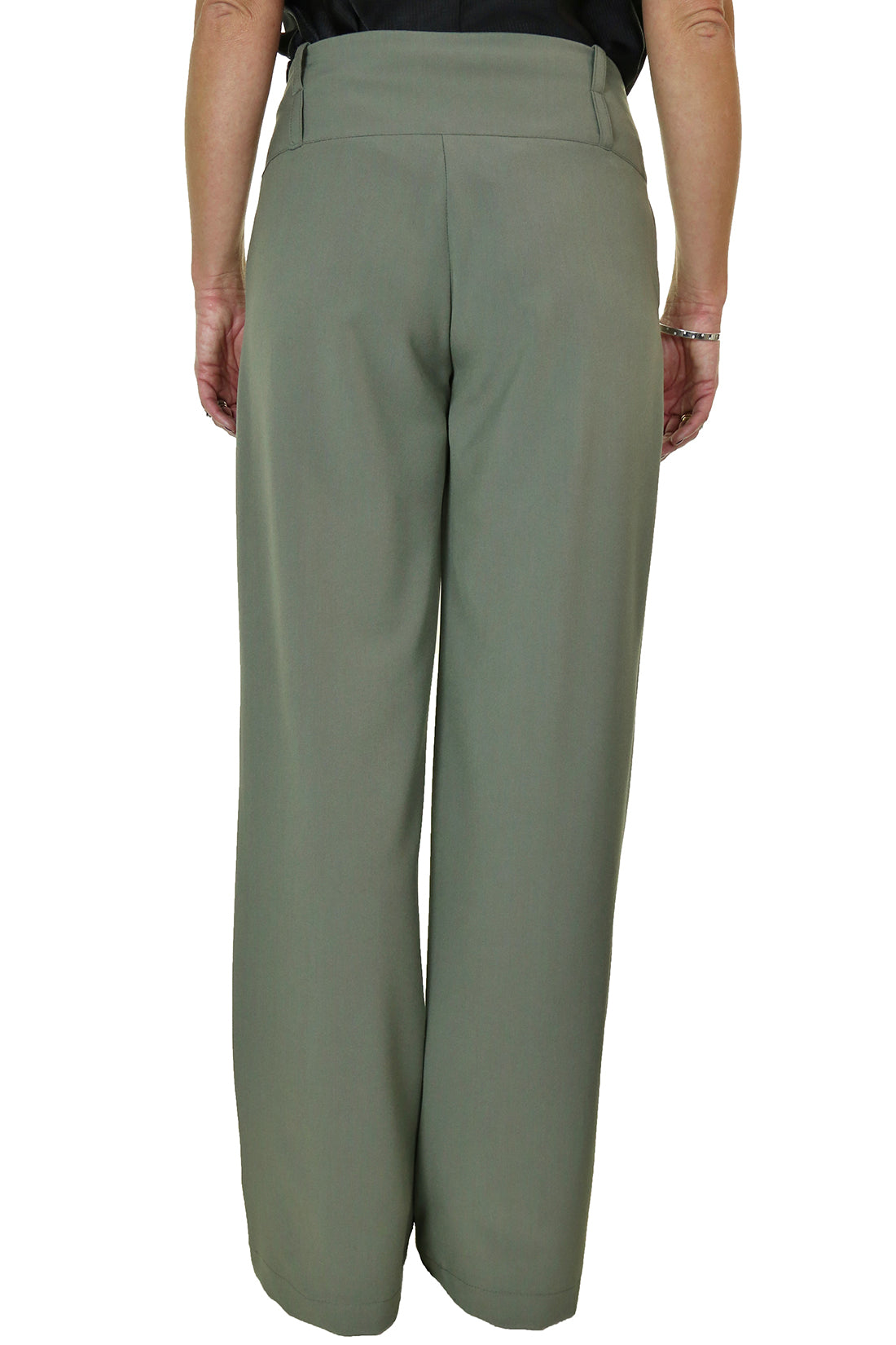 Ladies Wide Leg Smart Trouser Khaki Green