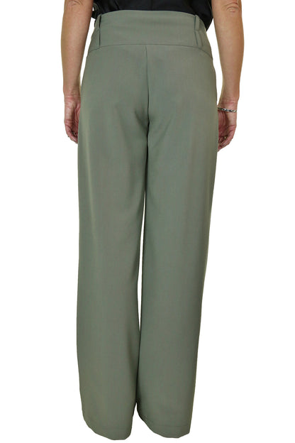 Ladies Wide Leg Smart Trouser Khaki Green