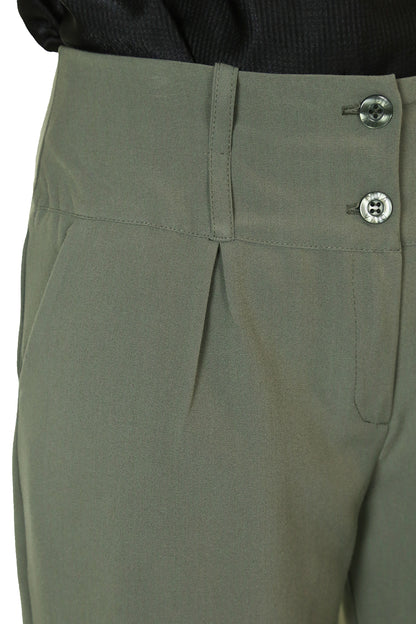 Ladies Wide Leg Smart Trouser Khaki Green