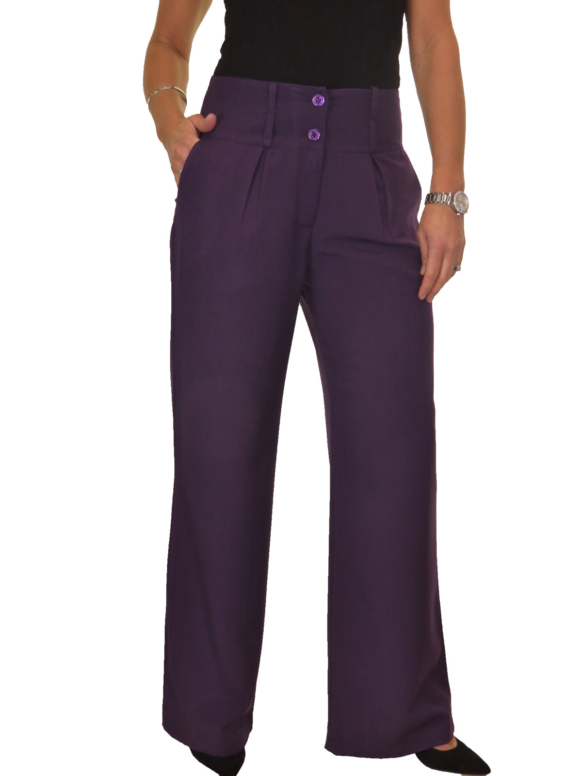 Ladies Wide Leg Smart Trouser Purple