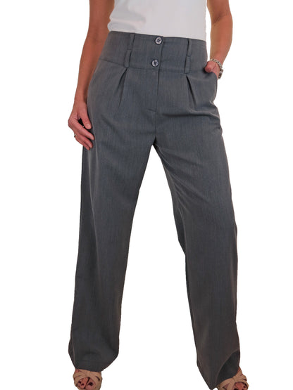 Ladies Wide Leg Smart Trouser Marl Grey