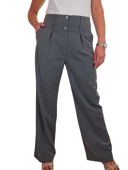Ladies Wide Leg Smart Trouser Marl Grey