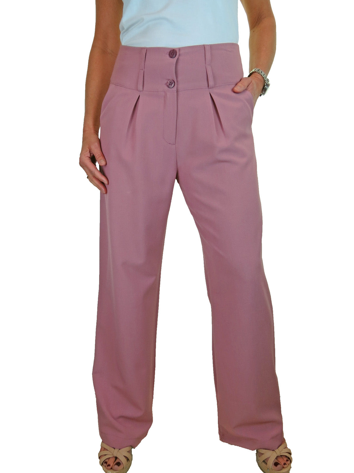 Ladies Wide Leg Smart Trouser Pink