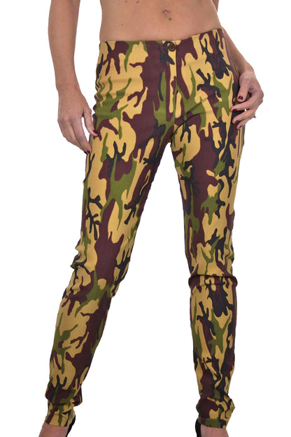 Stretch Skinny Trousers Camouflage Print Camouflage