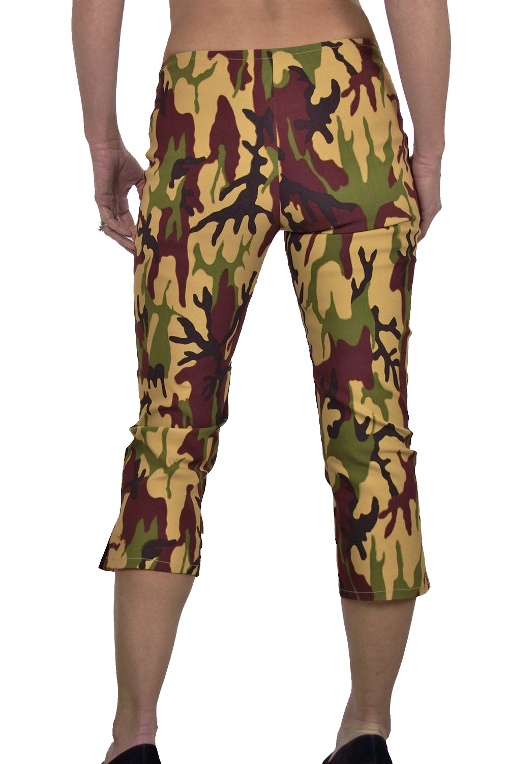 Stretch Cropped Capri Trousers Camouflage Print Camouflage