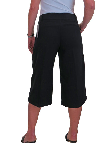 Ladies 3/4 Length Smart Culotte Trousers Black