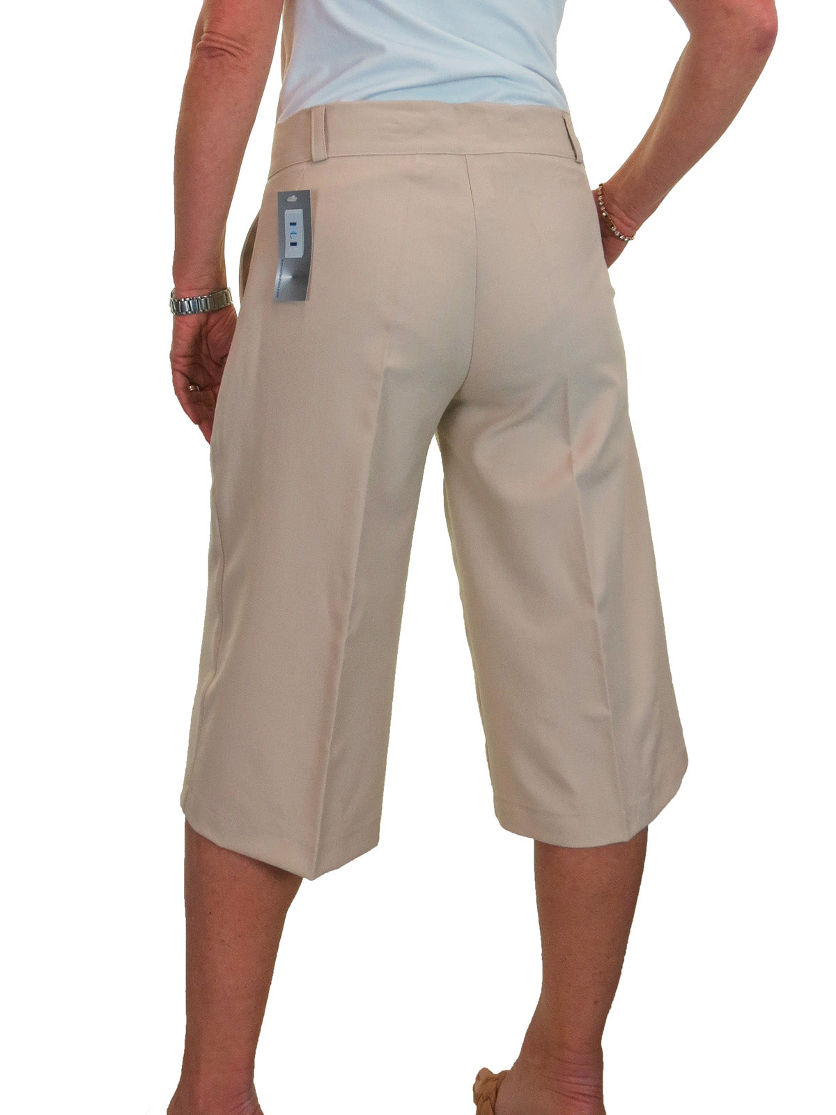 Ladies 3/4 Length Smart Culotte Trousers Beige