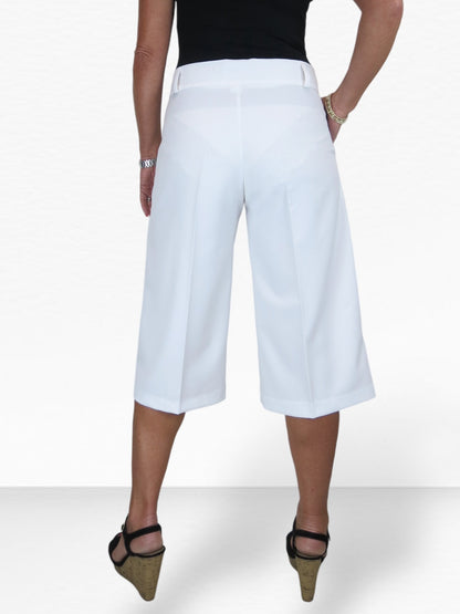 Ladies 3/4 Length Smart Culotte Trousers White