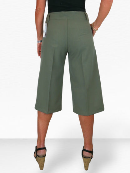 Ladies 3/4 Length Smart Culotte Trousers Khaki