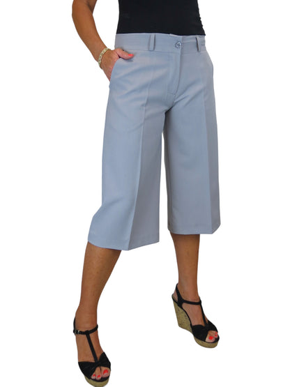 Ladies 3/4 Length Smart Culotte Trousers Light Grey