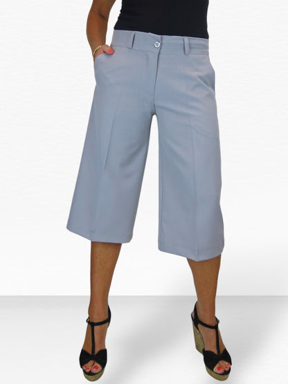Ladies 3/4 Length Smart Culotte Trousers Light Grey