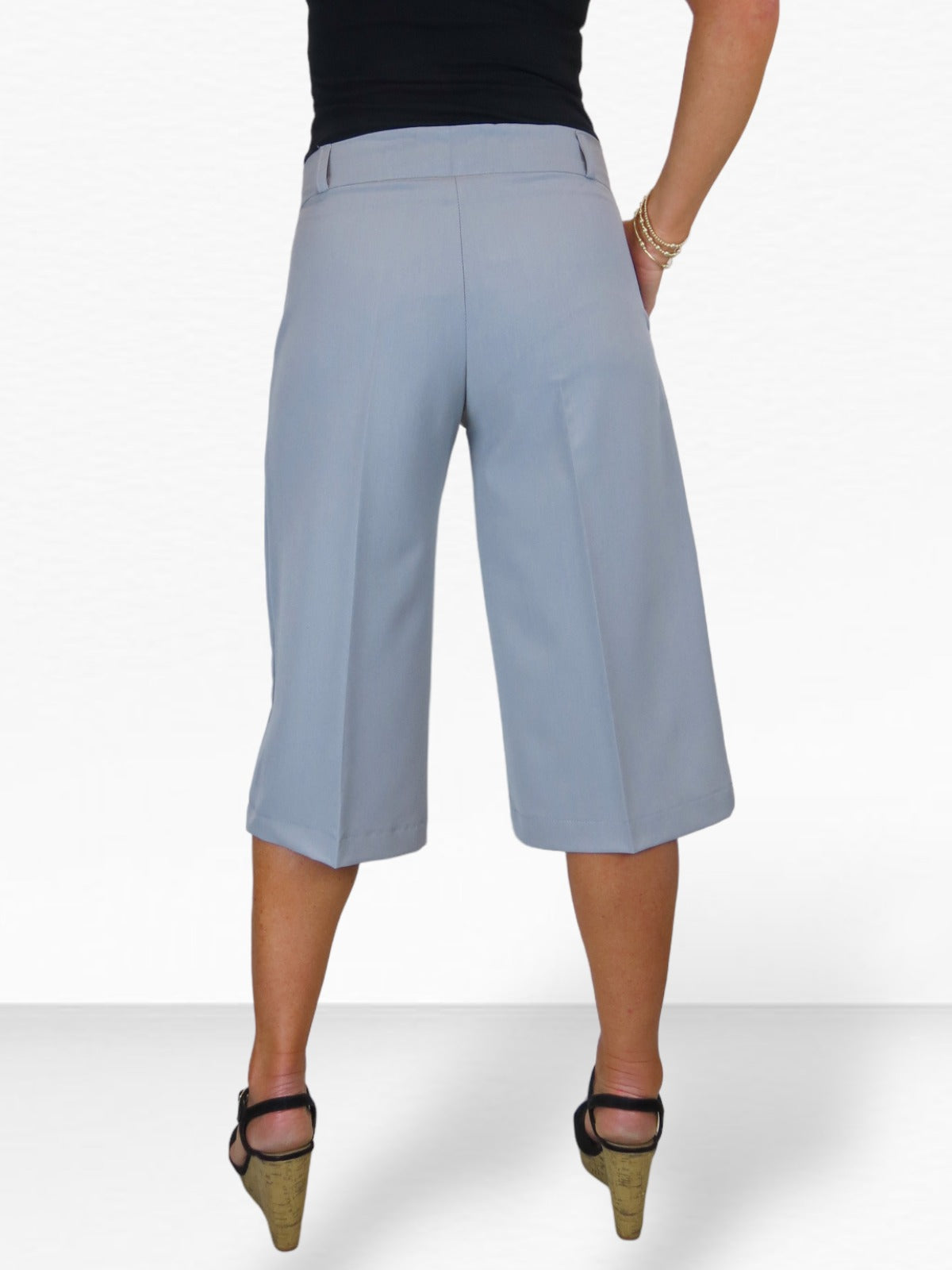 Ladies 3/4 Length Smart Culotte Trousers Light Grey