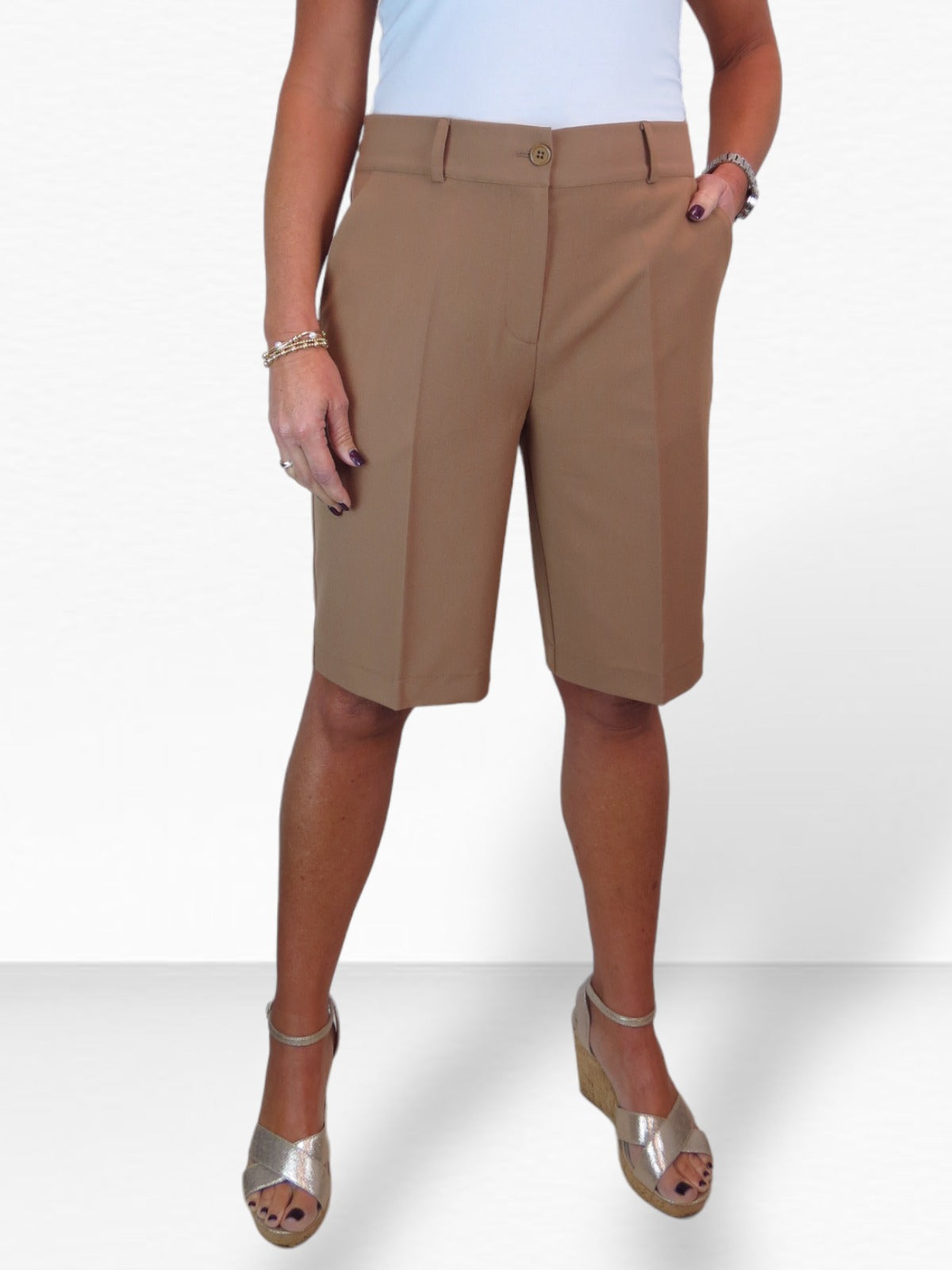 Ladies Smart Tailored Shorts Tan