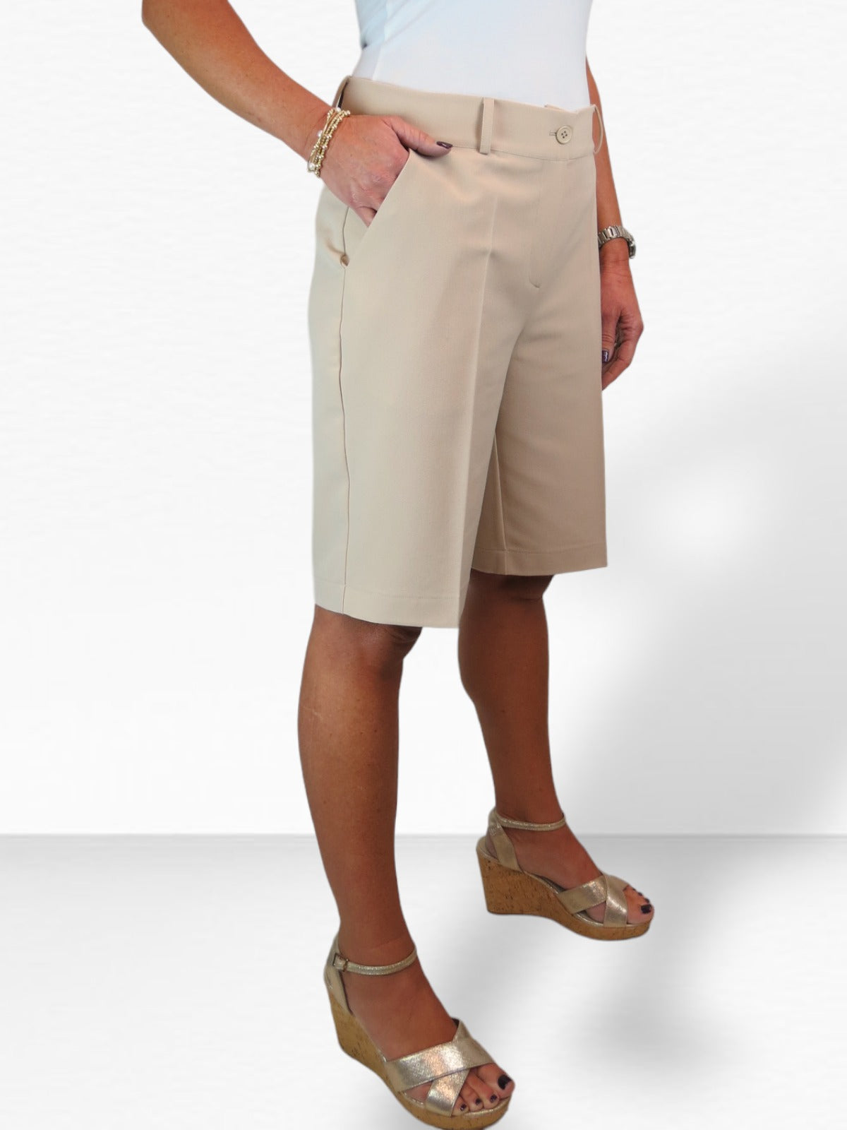 Ladies Smart Tailored Shorts Beige