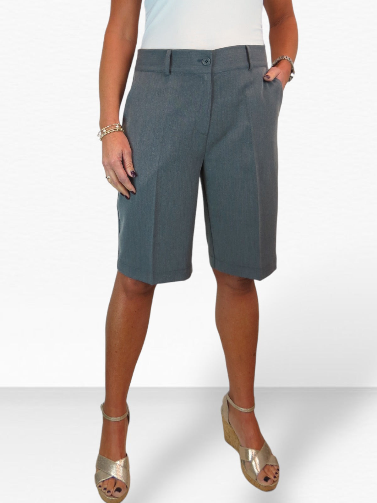 Ladies Smart Tailored Shorts Marl Grey