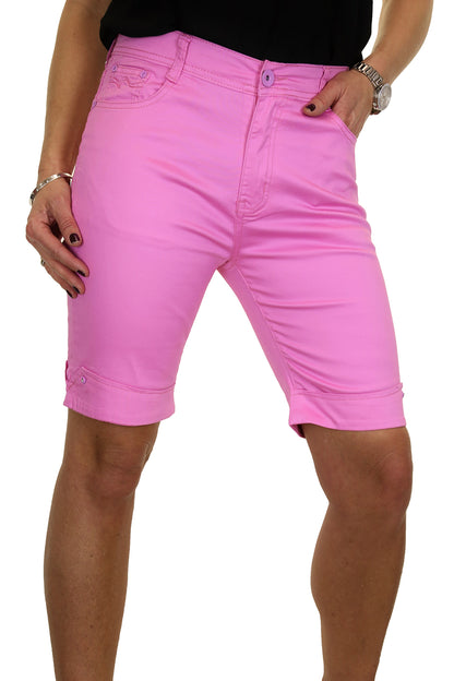 Stretch Diamante Cuff Chino Sheen Jeans Shorts Pink