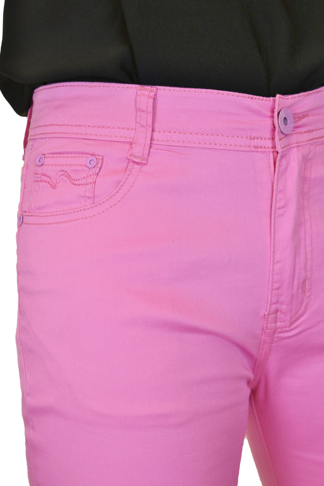 Stretch Diamante Cuff Chino Sheen Jeans Shorts Pink