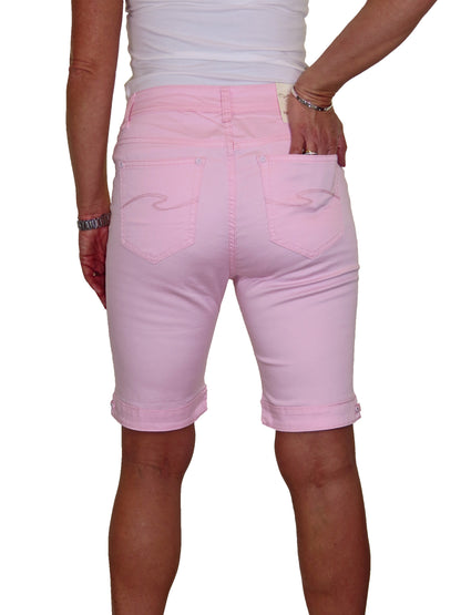 Stretch Diamante Cuff Chino Sheen Jeans Shorts Light Pink