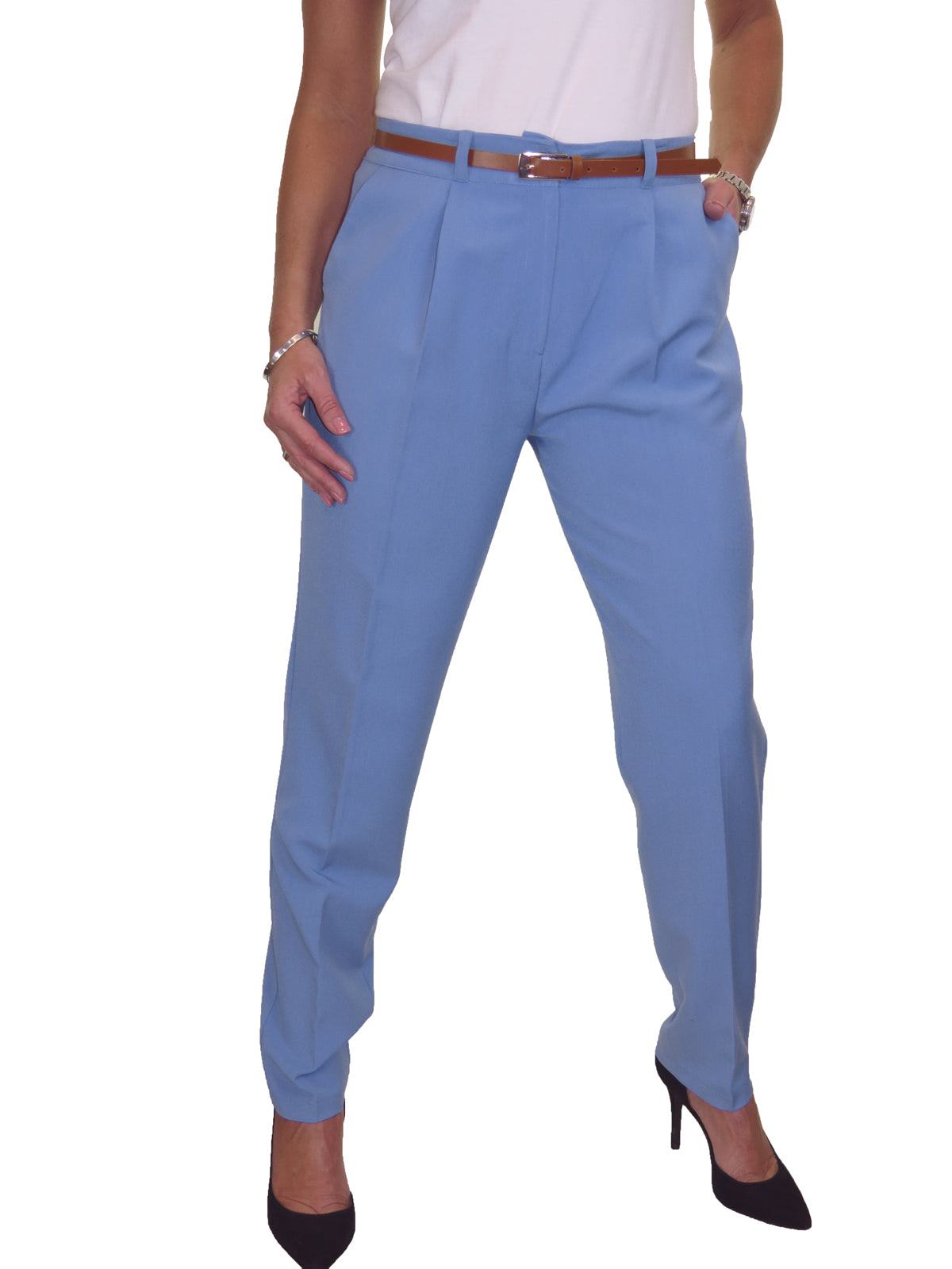 Ladies Smart Tapered Leg Trousers Sky Blue