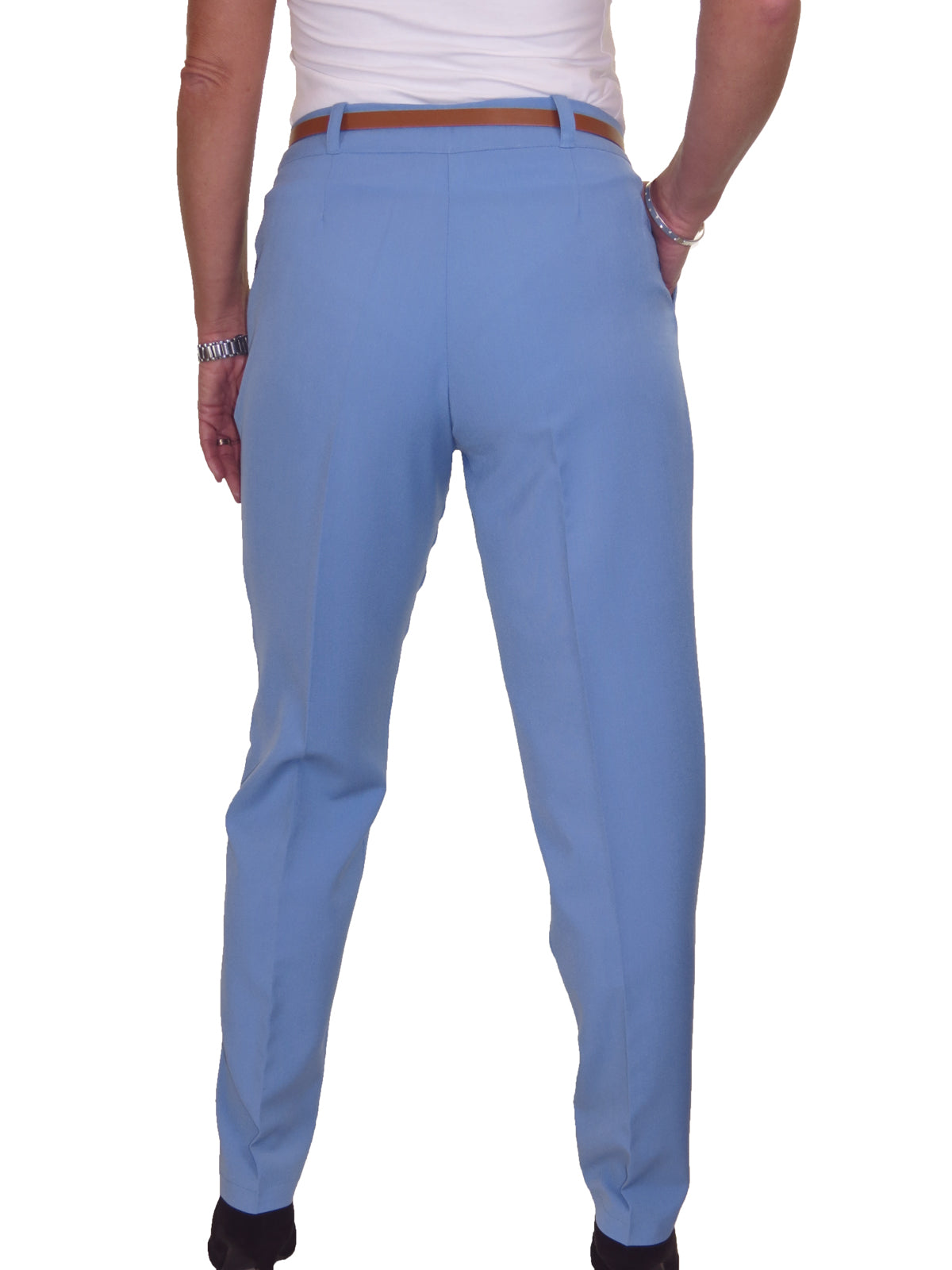 Ladies Smart Tapered Leg Trousers Sky Blue