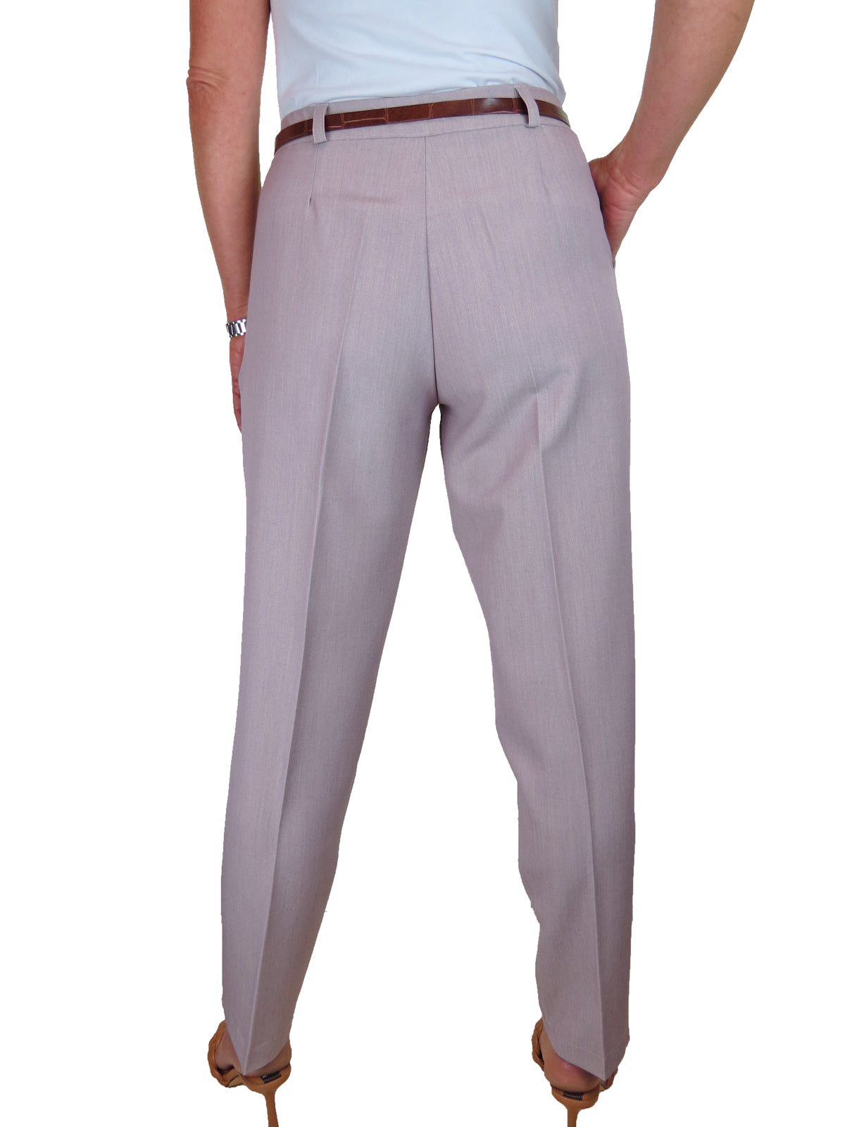 Ladies Smart Tapered Leg Trousers Mauve Oatmeal