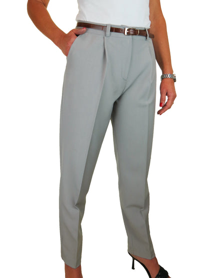 Ladies Smart Tapered Leg Trousers Light Grey