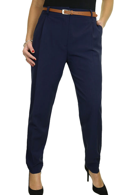 Ladies Smart Tapered Leg Trousers Navy Blue