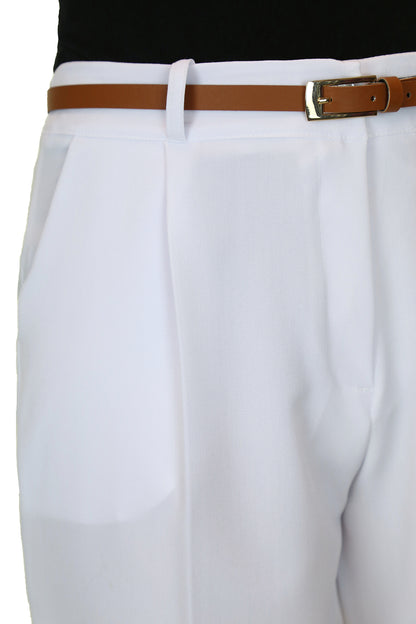 Ladies Smart Tapered Leg Trousers White