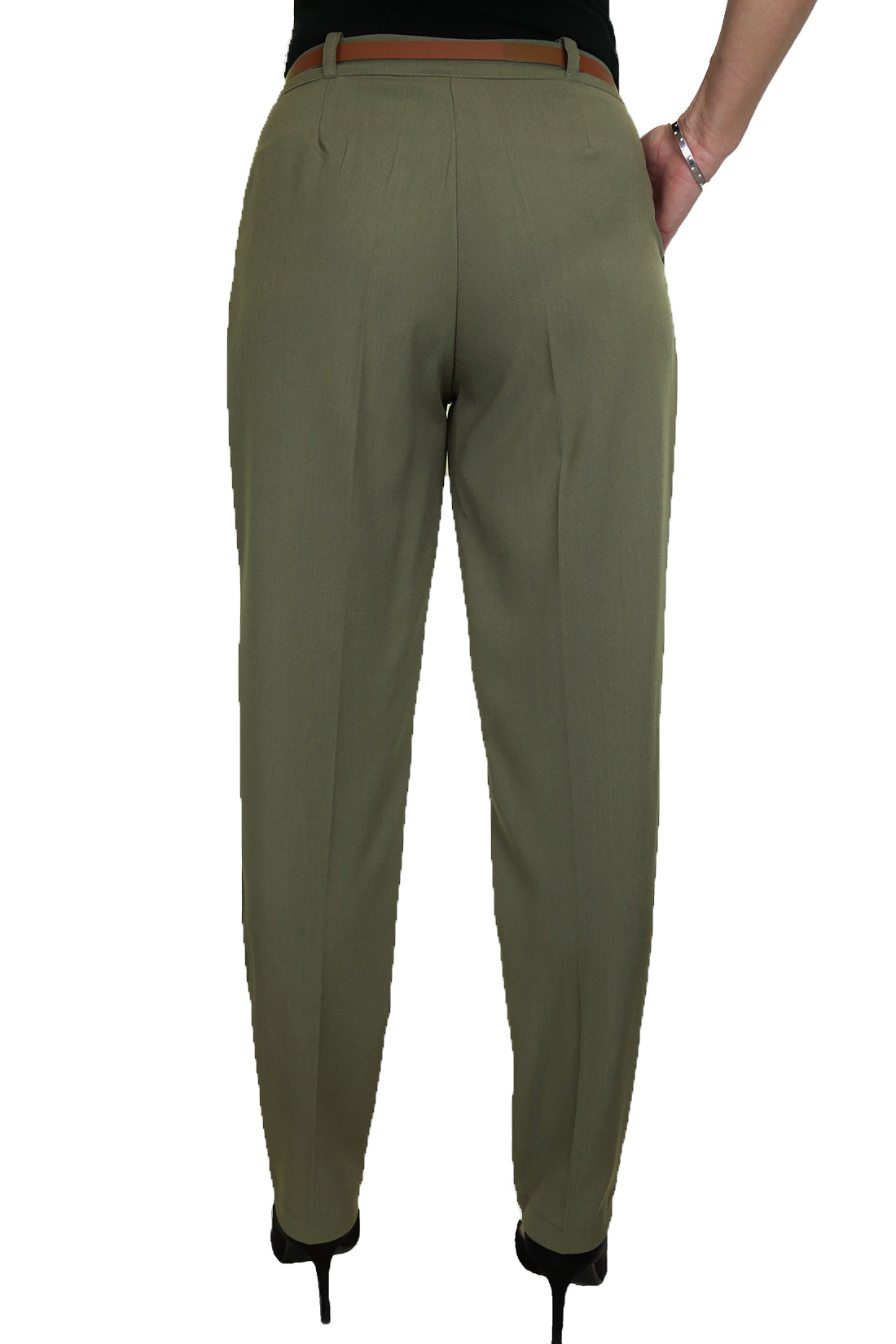 Ladies Smart Tapered Leg Trousers Olive Green