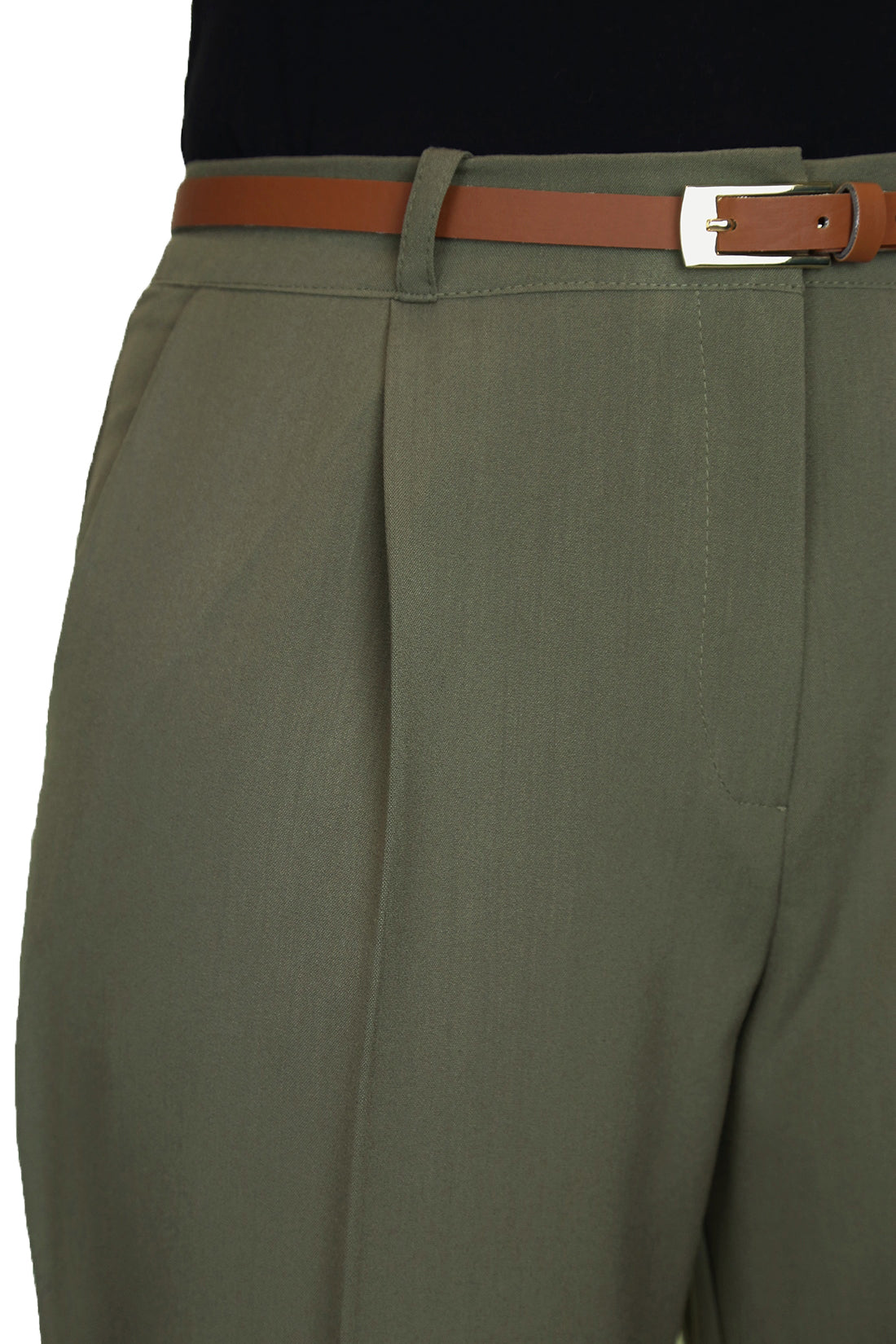 Ladies Smart Tapered Leg Trousers Olive Green