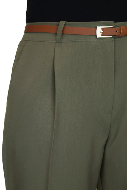 Ladies Smart Tapered Leg Trousers Olive Green