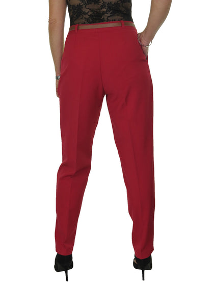 Ladies Smart Tapered Leg Trousers Red