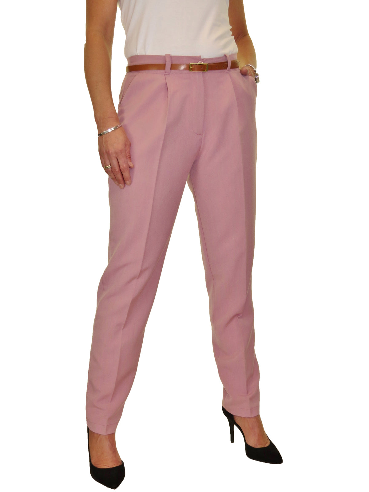 Ladies Smart Tapered Leg Trousers Powder Pink