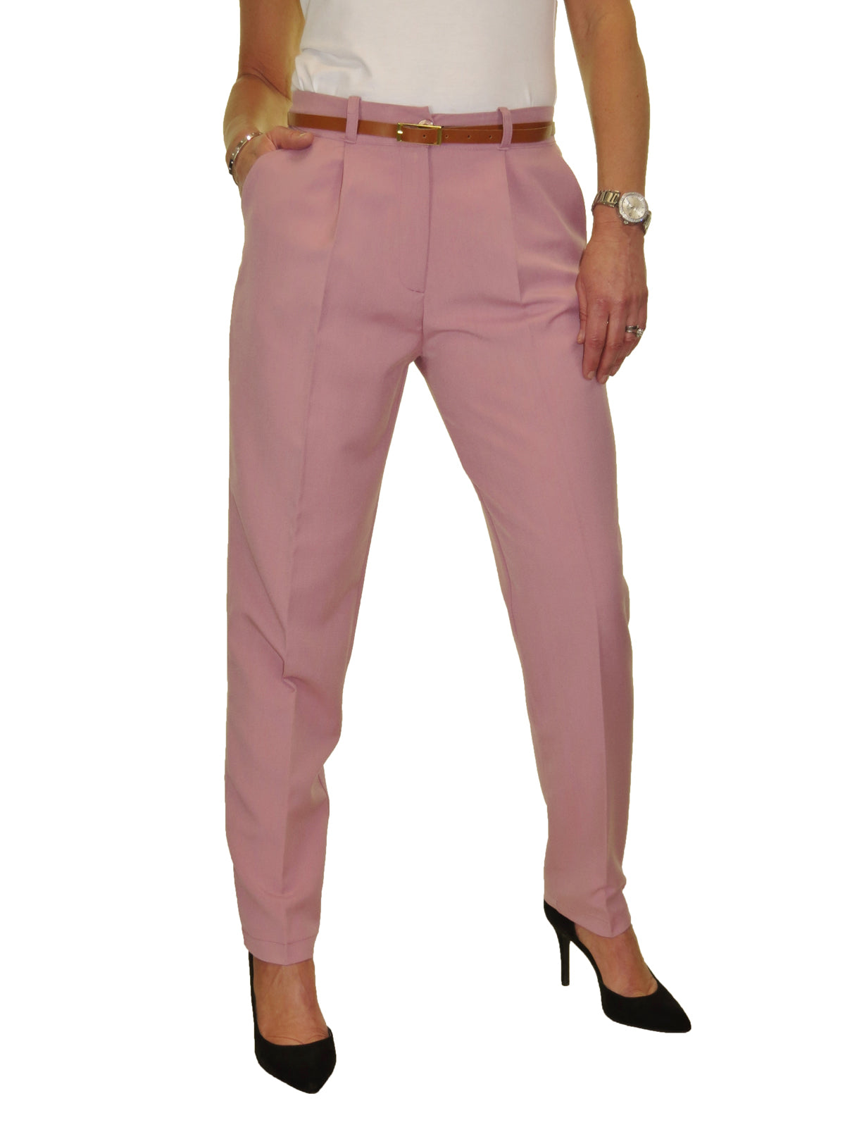 Ladies Smart Tapered Leg Trousers Powder Pink