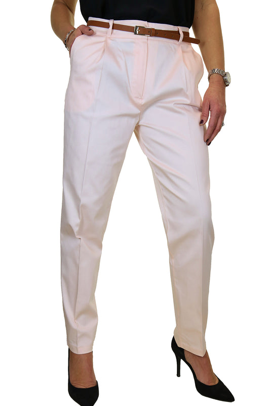 Chino Pleated Tapered Cigarette Leg Trousers Shell Pink