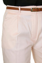 Chino Pleated Tapered Cigarette Leg Trousers Shell Pink