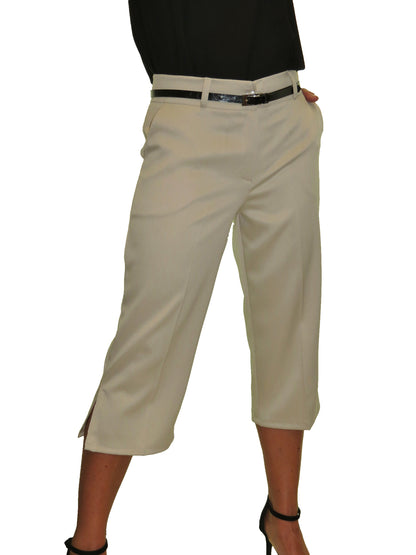 Smart Belted Crop Trousers In Matt Satin Beige