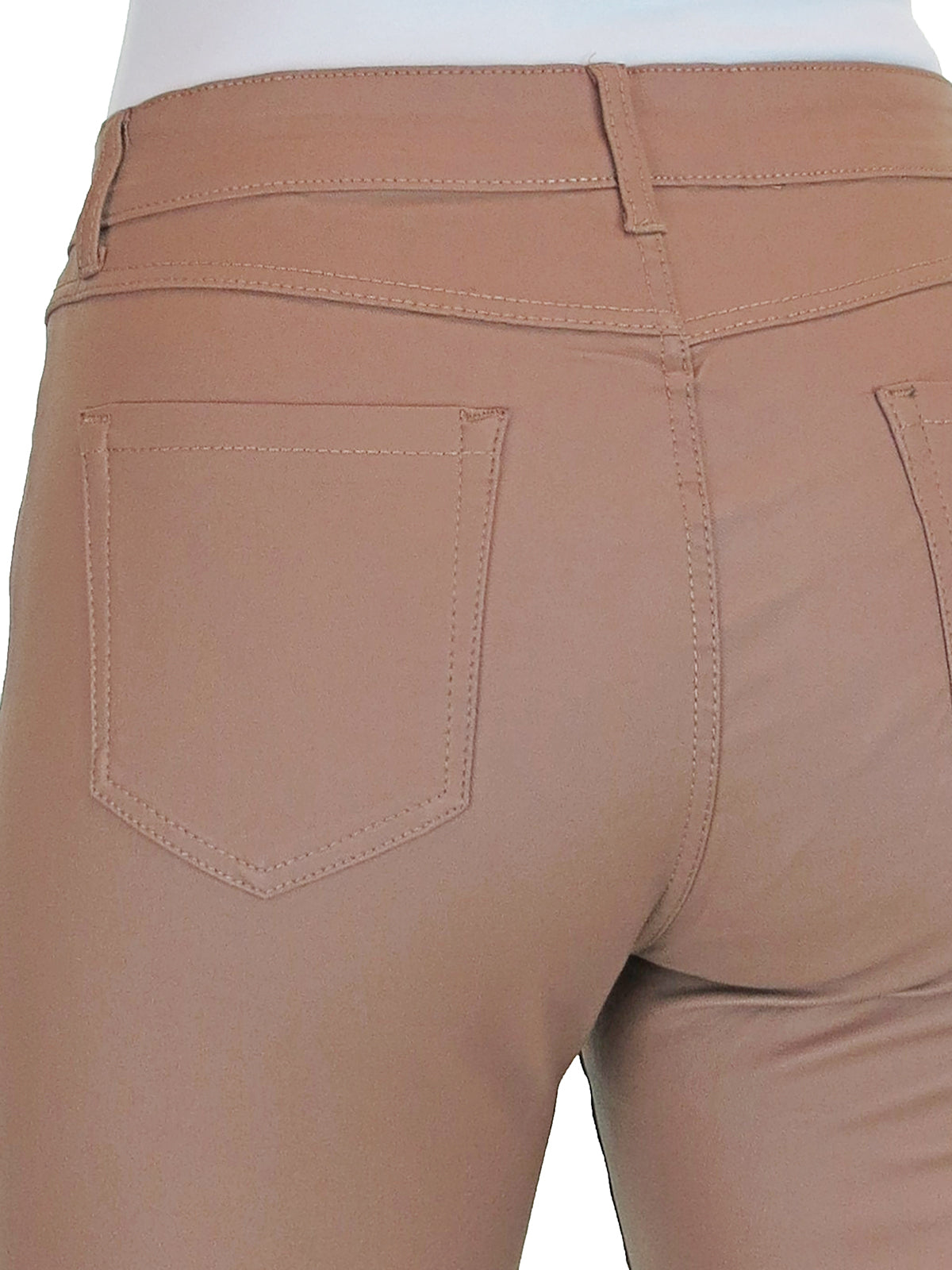Womens High Waist Stretch Leather Look Jeans Caramel Beige