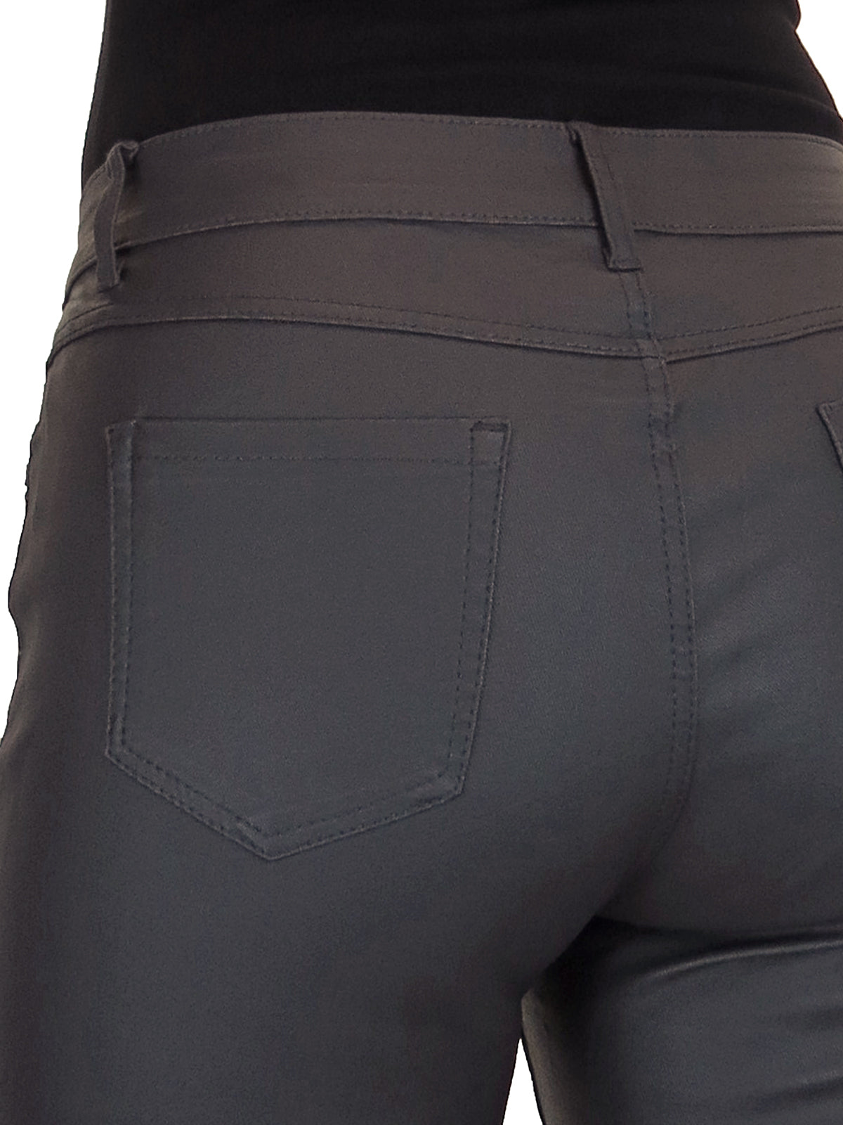 Womens High Waist Stretch Leather Look Jeans Grey