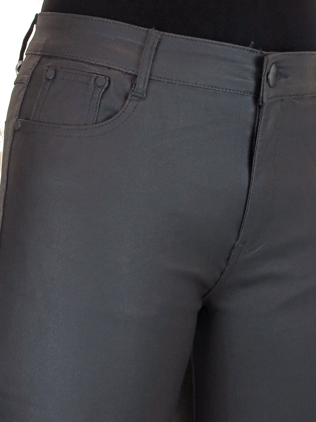 Womens High Waist Stretch Leather Look Jeans Grey