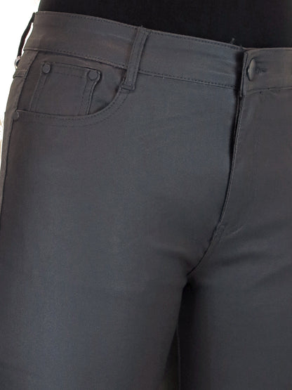 Womens High Waist Stretch Leather Look Jeans Grey