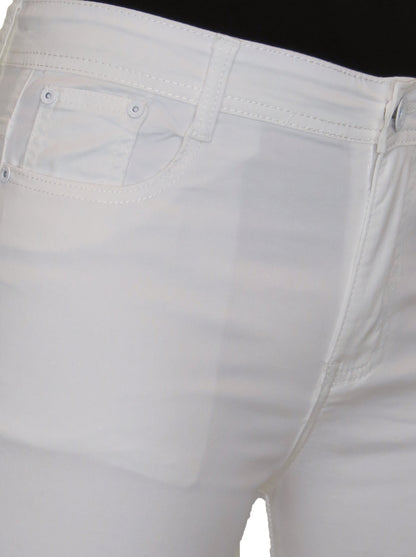 Stretch Chino Sheen Turn Up Cuff  Jeans Style Shorts White