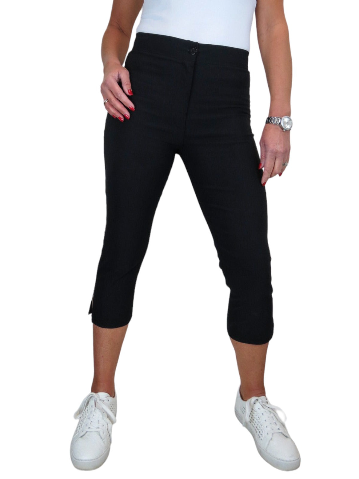 High Waisted Cropped Skinny Pedal Pushers Trousers Black