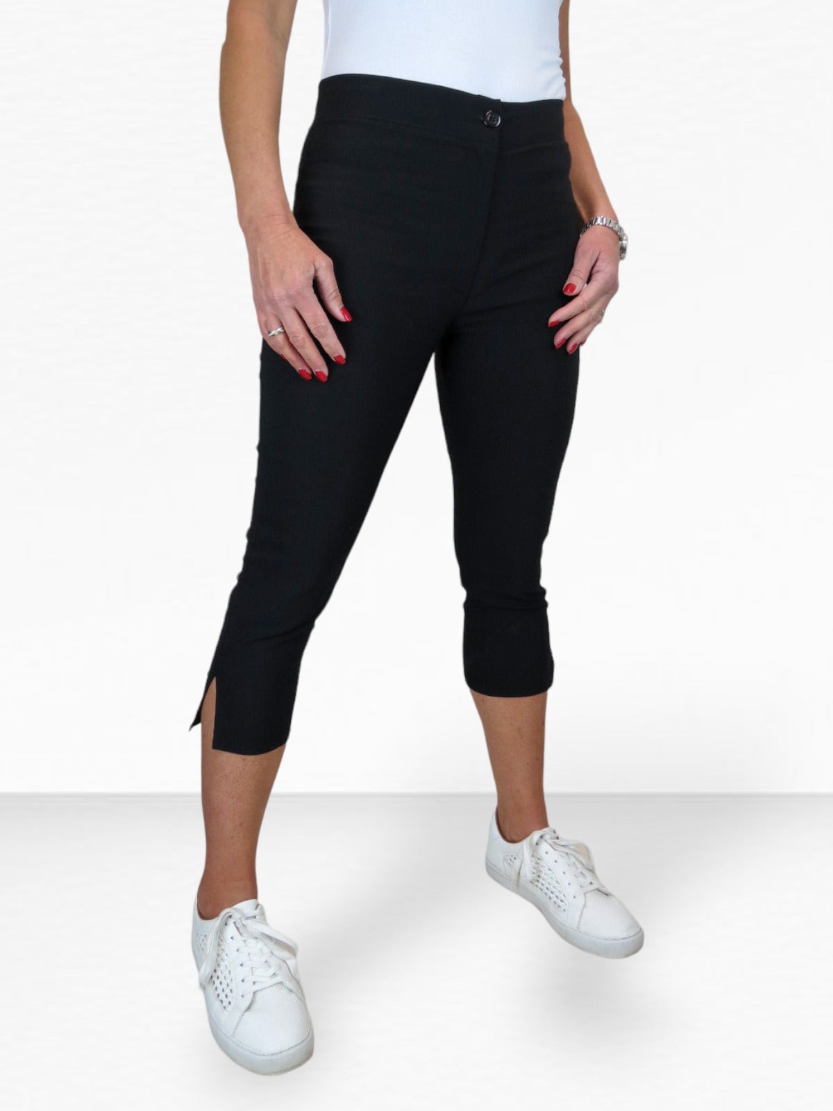High Waisted Cropped Skinny Pedal Pushers Trousers Black