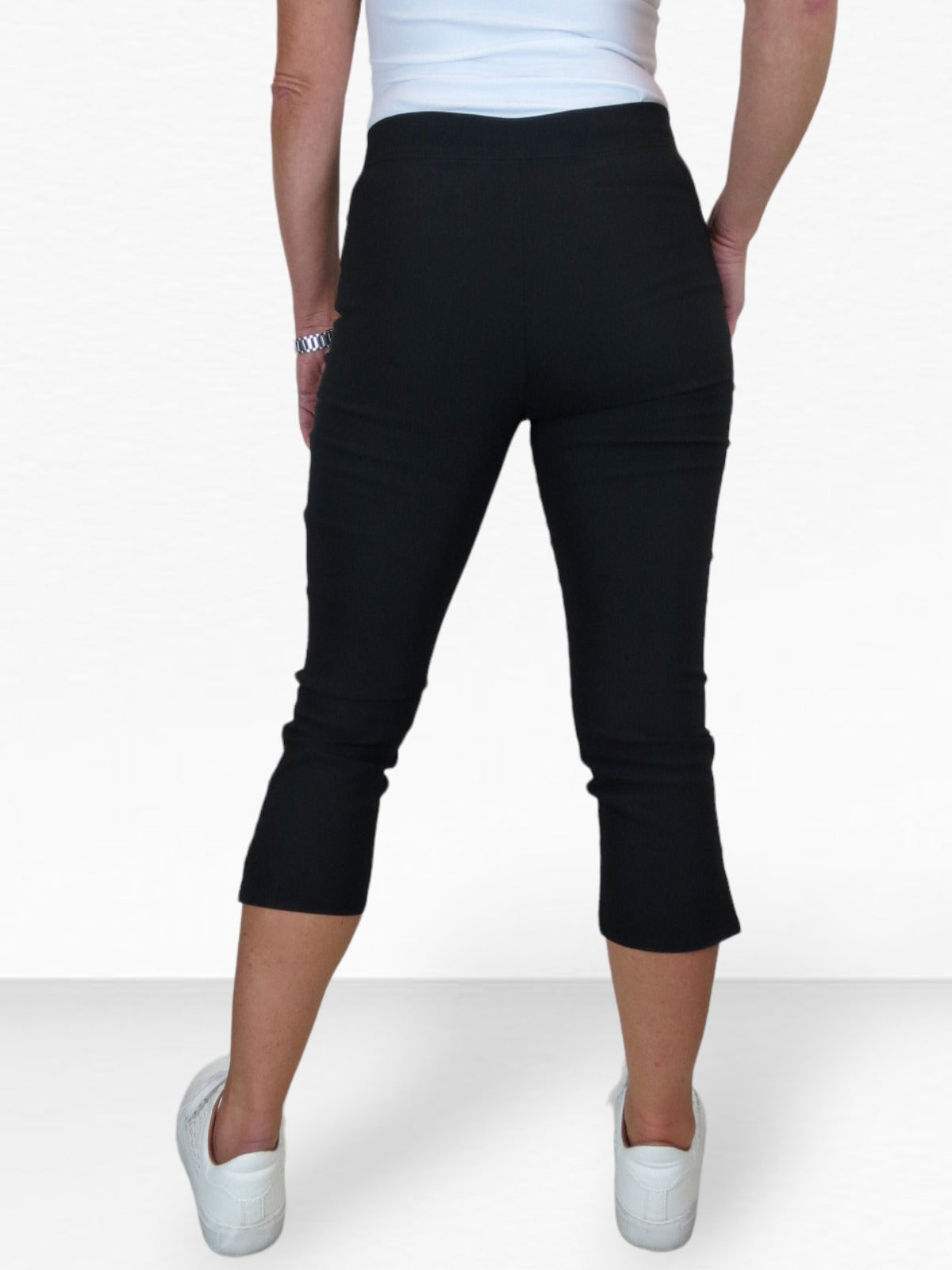 High Waisted Cropped Skinny Pedal Pushers Trousers Black