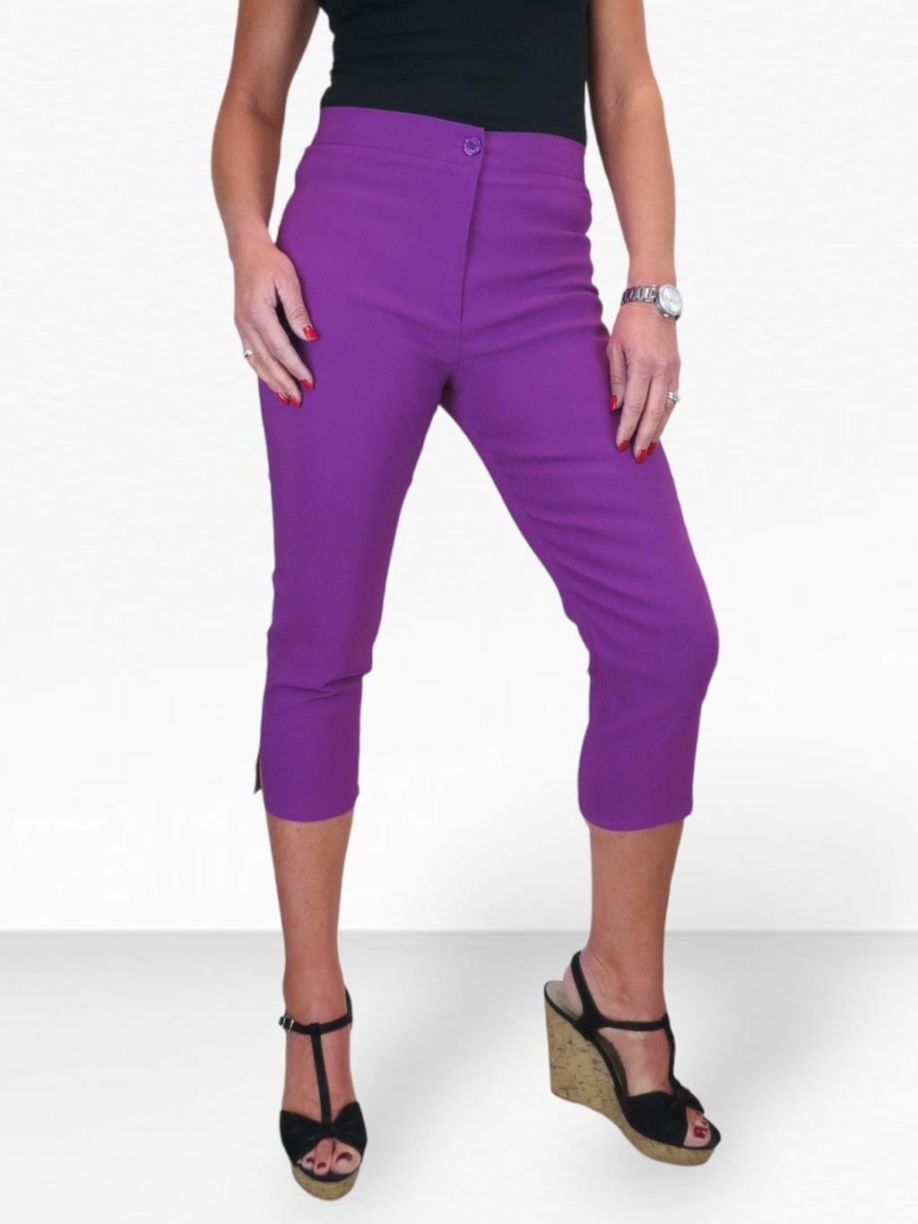 High Waisted Cropped Skinny Pedal Pushers Trousers Purple