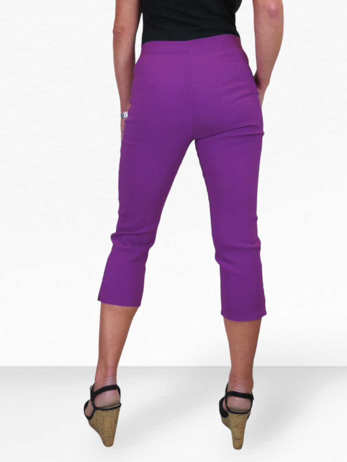 High Waisted Cropped Skinny Pedal Pushers Trousers Purple