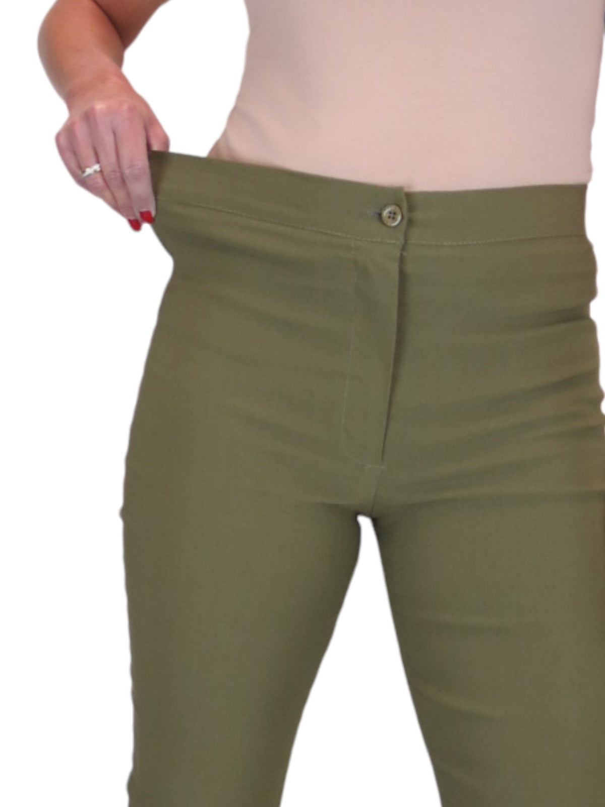 High Waisted Cropped Skinny Pedal Pushers Trousers Khaki Green